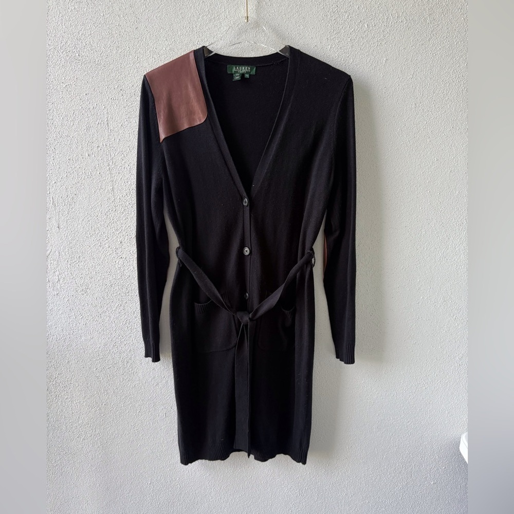 Lauren by Ralph Lauren Cashmere/ Silk Long Cardigan Size PL Black‎ Quiet Luxury
